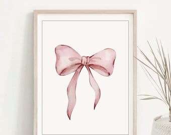 Pink Ribbon Bow Print, Girls Room Decor