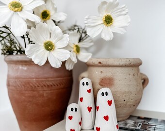 Valentines clay ghost with love hearts
