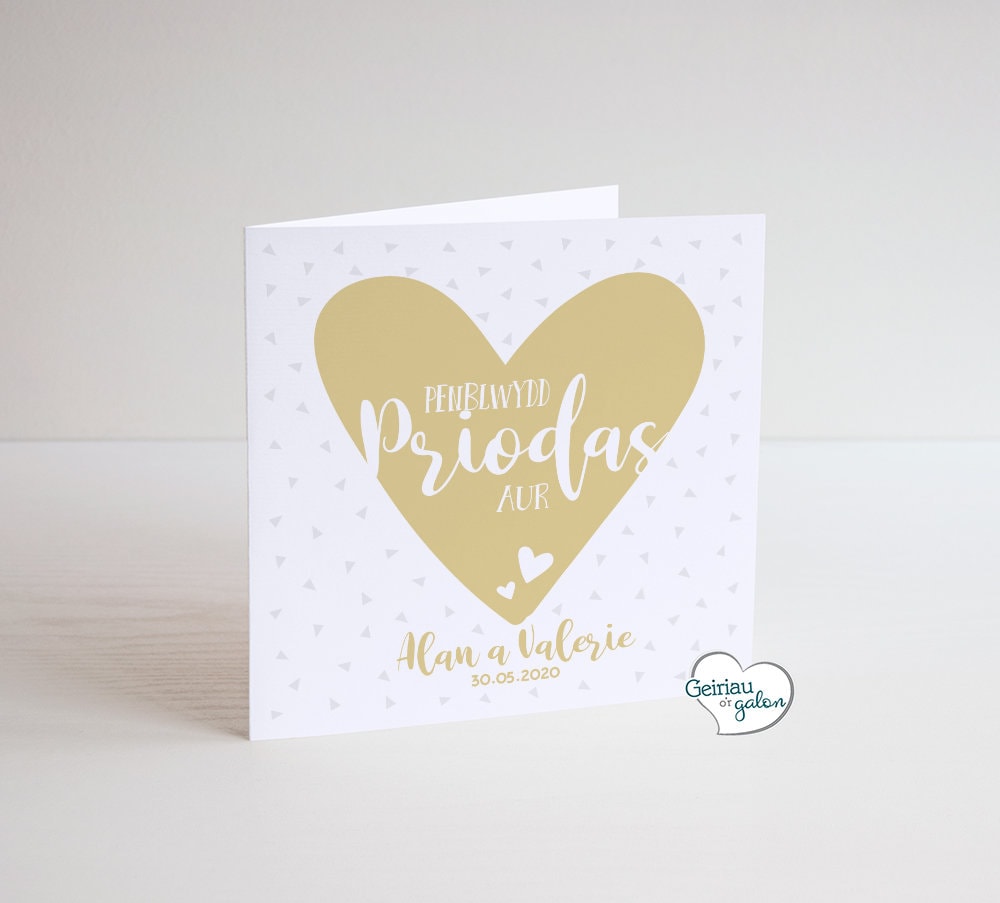 Cerdyn Cymraeg Penblwydd Priodas Aur Welsh Golden Anniversary Card