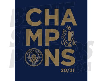 Manchester City FC Champions 20/21 Dark Blue Gold Poster - Produit sous licence officielle A4/A3