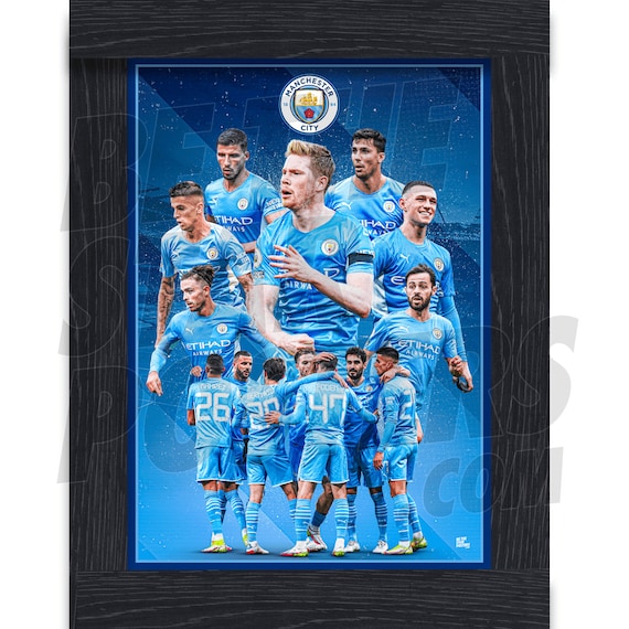 Manchester City FC, English football club, blue stone background