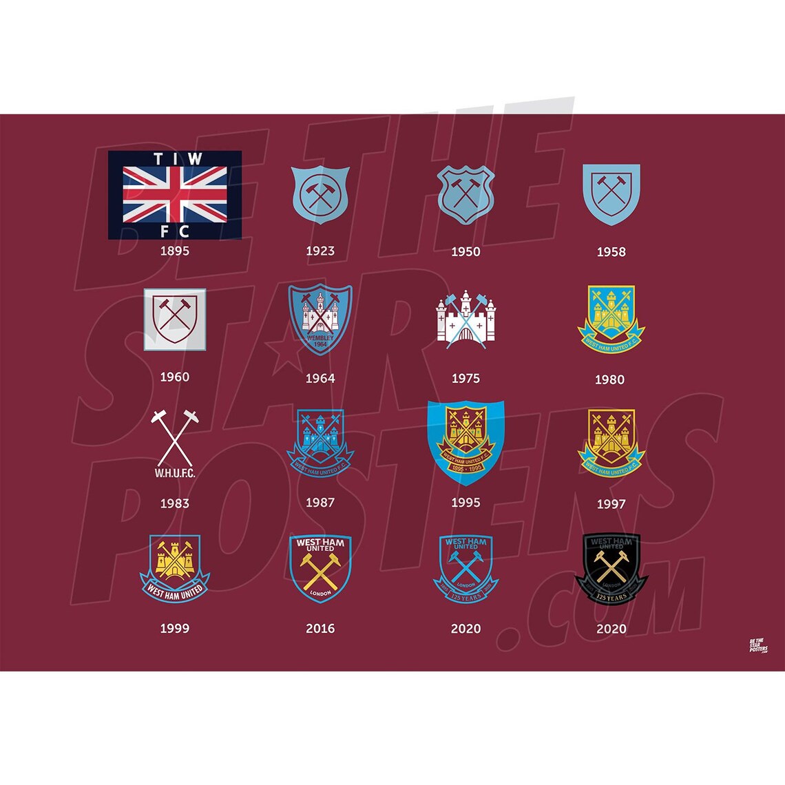 West Ham United FC History of the Crest Poster Officially Etsy
