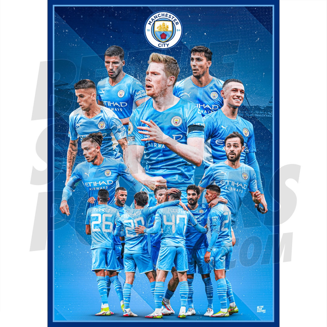 Manchester City FC 21/22 Player Montage Poster Officially Licensed