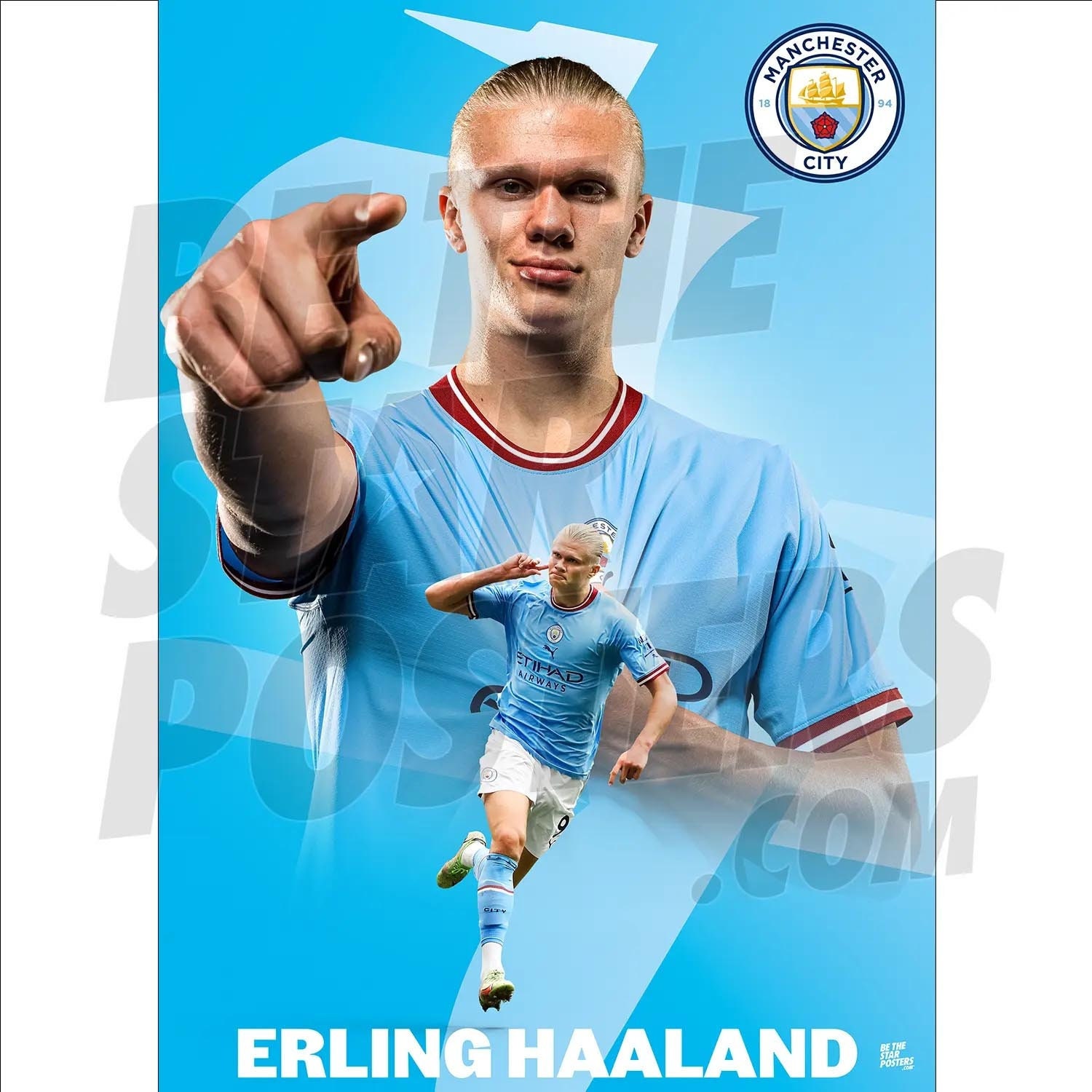 Manchester City スターリング ポスター（額縁付き） Manchester City FC 21/22 Champions Montage Poster