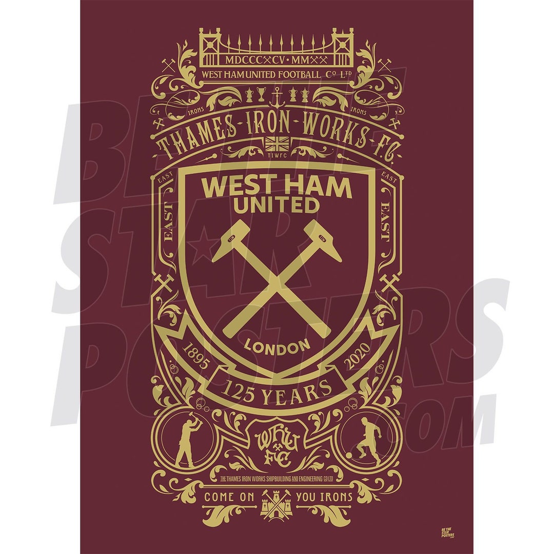 West Ham United FC 125th Anniversary Gold Text Crest Poster