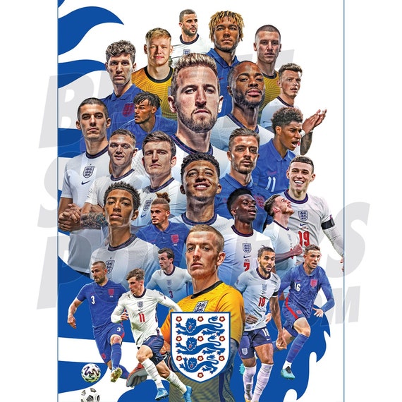England Men's Football Team 20/21 Squad Montage Poster Officially Licensed  Product A2