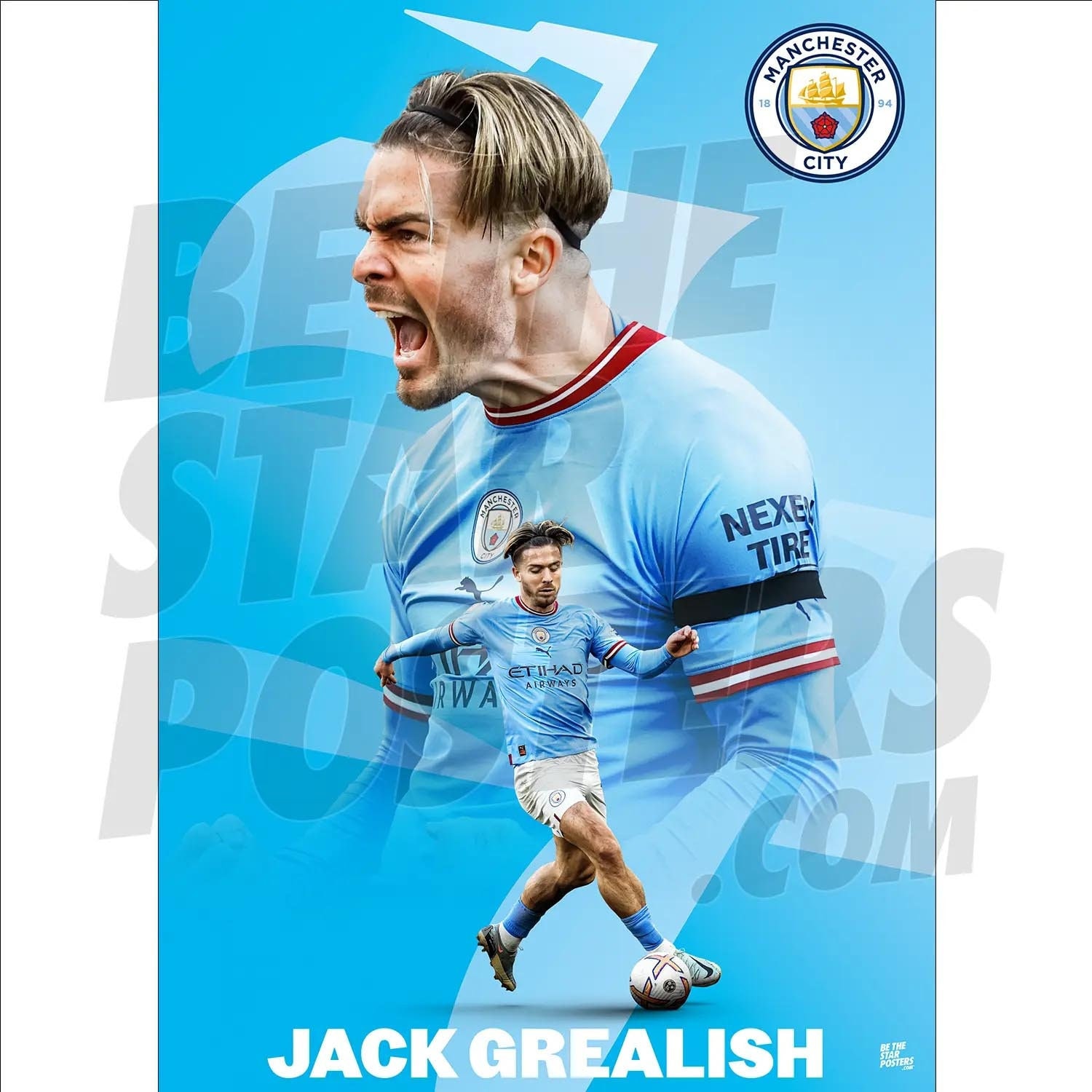 Grealish Manchester City FC Grealish 22/23 Action Poster - Officially