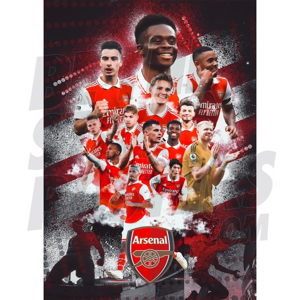 Poster Arsenal FC Squad montage 22/23 joueurs - Produit sous licence officielle A2 + option encadrée