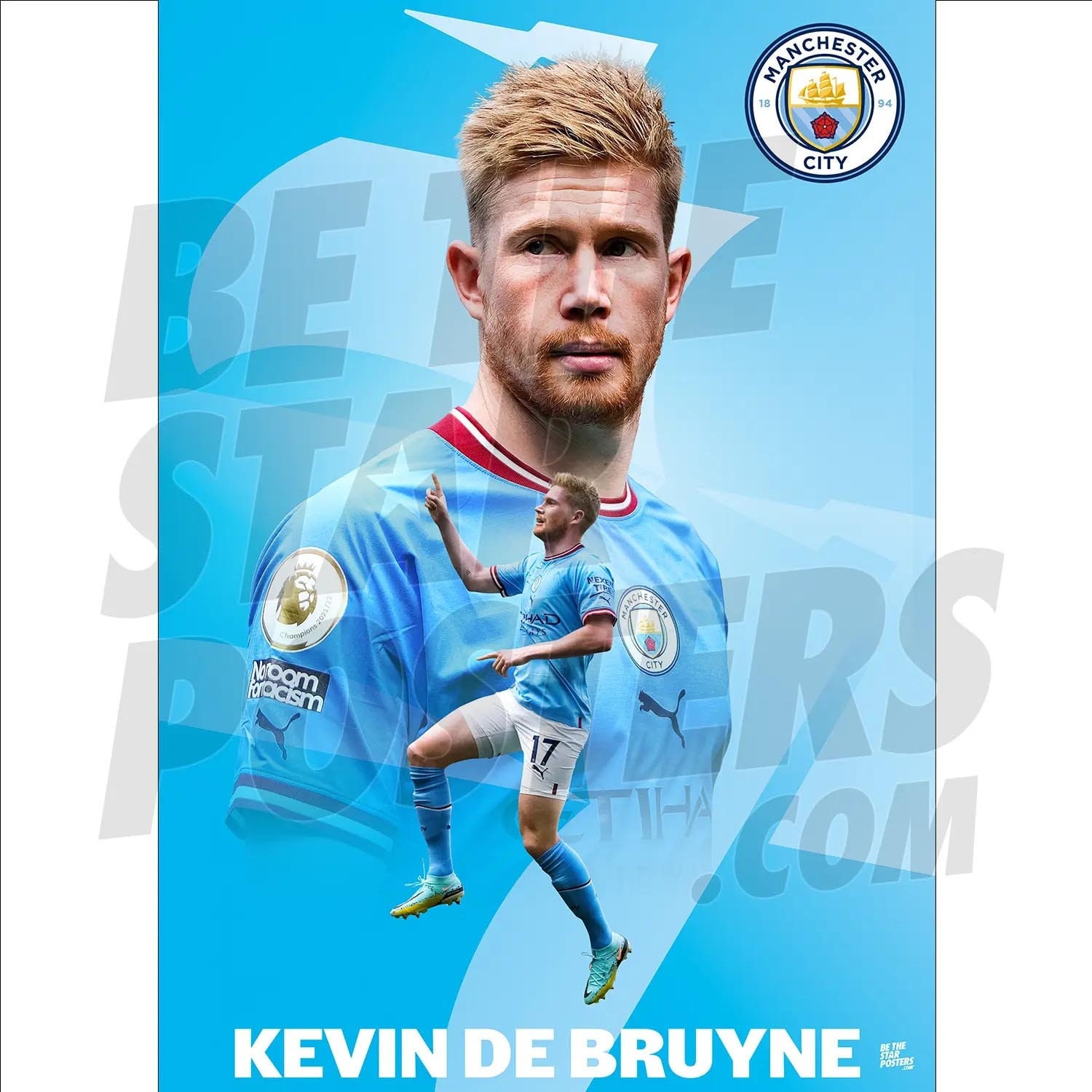 Flocage Officiel Manchester City De Bruyne 2022/2023 - Domicile Europe, Bleu, Neuf