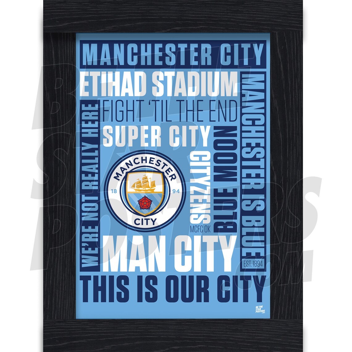 Manchester City FC Word Framed Poster Officially Licensed | Etsy