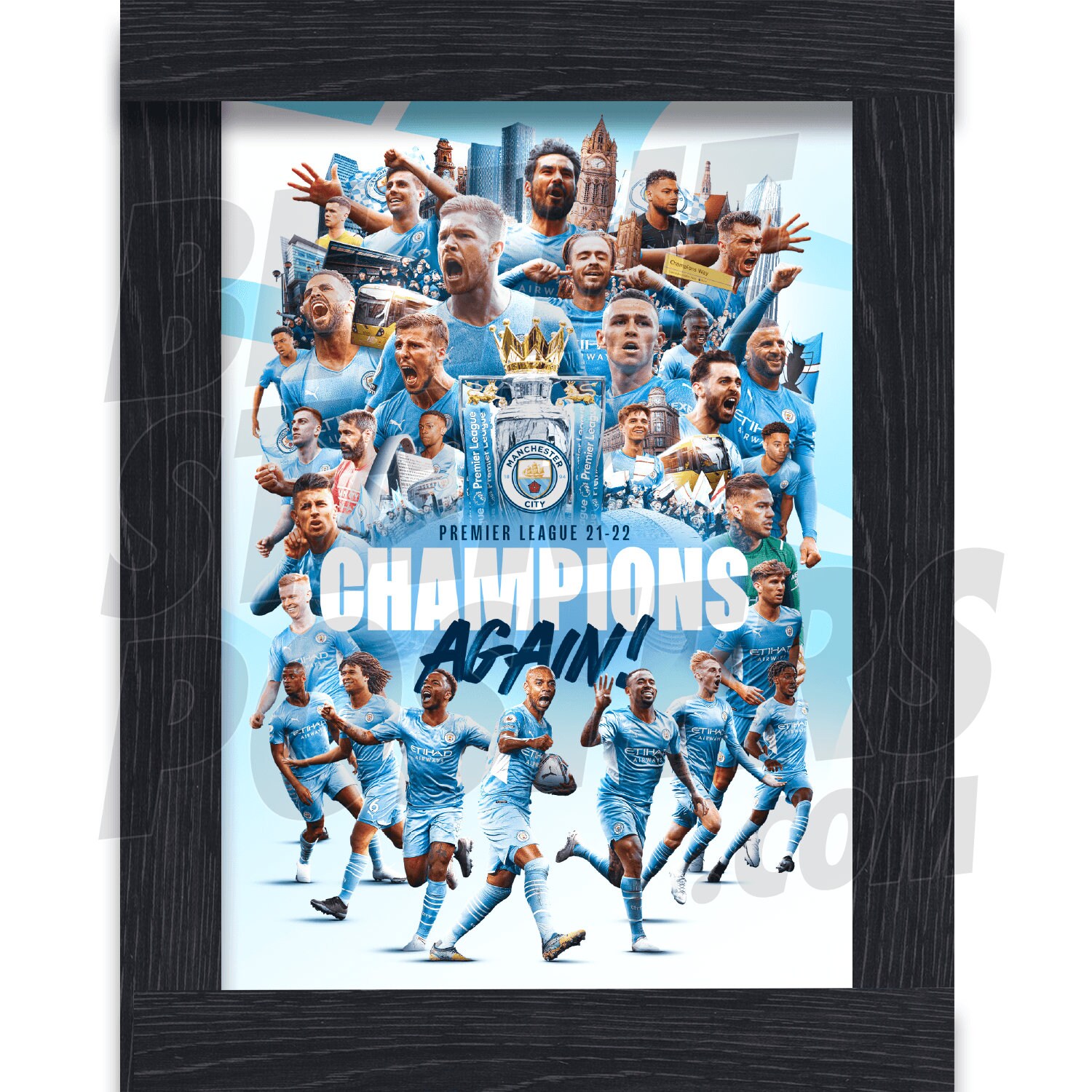 Manchester City スターリング ポスター（額縁付き） Manchester City FC 21/22 Champions Montage Poster