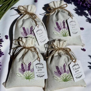 Lavender Sachets Embroidered Bag Bulk Wedding Favors, Baby Shower Baptism Guests Gifts Party Natural Favors with Thank You Tag
