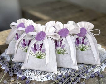 Embroidered Lavender Sachet Bags, Wedding Bridal Shower Guest Favors