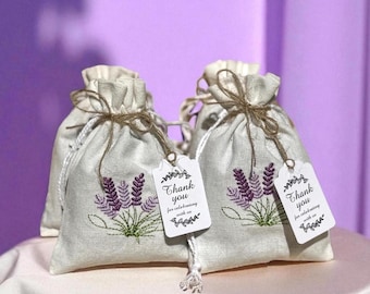 Lavender Sachet Embroidered Pouch: With or Without Thank You Tag Shower Favor