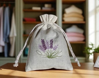 Lavender Embroidered Pouch: Sachet Filled with Flowers, Natural Closet Freshener