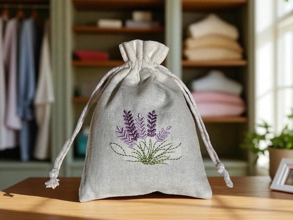 Lavender Embroidered Pouch: Sachet Filled with Flowers, Natural Closet Freshener