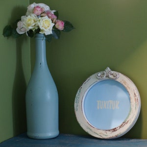 Round picture frame with vintage finish, Small wooden picture frame, Vintage wooden photo frame, Decorative frame with glass &quot;Olimp&quot;