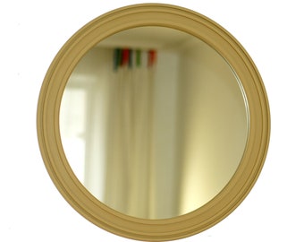 Round wall mirror with wooden frame, Decorative mirror for wall, Art deco mirror vintage finish, Modern mirror living room Made to order