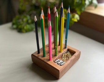 Wooden box for pencil, Colored pencil holder, Montessori pencil holder, Wooden pencils holder box, Organizer pencil, Child development