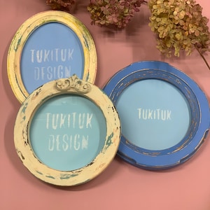 Round picture frame with vintage finish, Small wooden picture frame, Rustic photo frame with decor, Handcrafted frame with glass &quot;Olimp&quot;