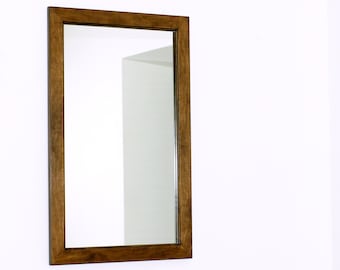 Rectangular bathroom mirror from solid wood, Large framed wooden mirror, Living room brown mirror, Farmhouse bedroom & hallway mirror