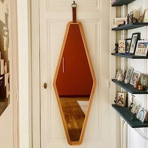 Low 70’s Luxury Wall Hanging Mirror, Solid Wood, Large Designer Mirror, Modern Scandinavian Wall Decor, High-End Wooden Framed Mirror