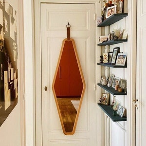 Low 70&#39;s wall hanging mirror from solid wood, Large wall mirror, Designer wood framed mirror, Contemporary mirror, Wall decoration mirror