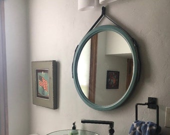 Modern wall round mirror, Framed wood bathroom mirror, Decorative round mirror wall, Wood frame scandinavian hallway mirror, Entryway mirror
