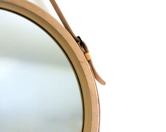 Round Mirror / Leather Circle Mirror / Scandinavian Style Mirror / Minimalist Modern Style / Strap Wall Mirror / Loft Style Mirror "Oslo"