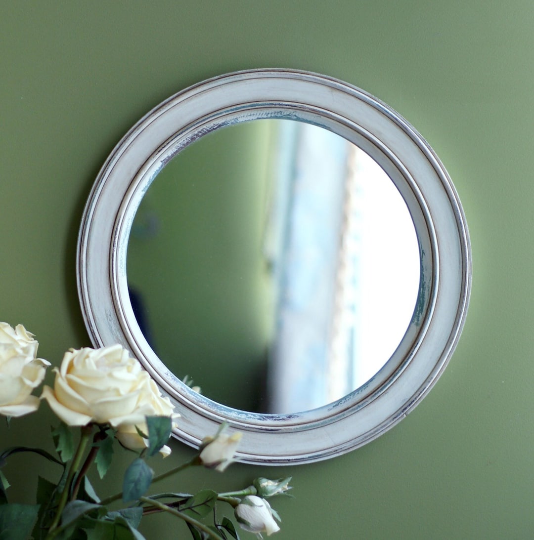 White Round Mirror Vintage Mirror Vanity Mirror, Shabby Mirror Circle
