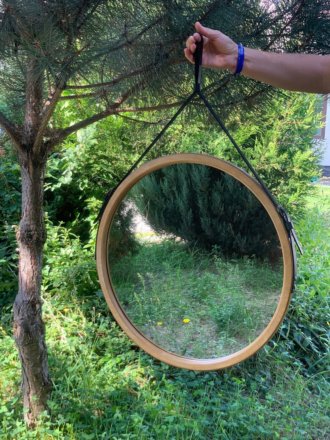 Modern Wall Mirror Wood Round Mirror Bathroom Mirror Etsy