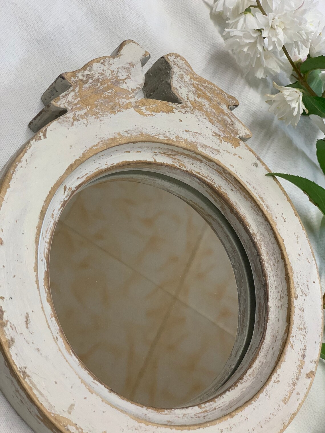 Round Mirror Bird Mirror Shabby Chic Mirror Circle Etsy