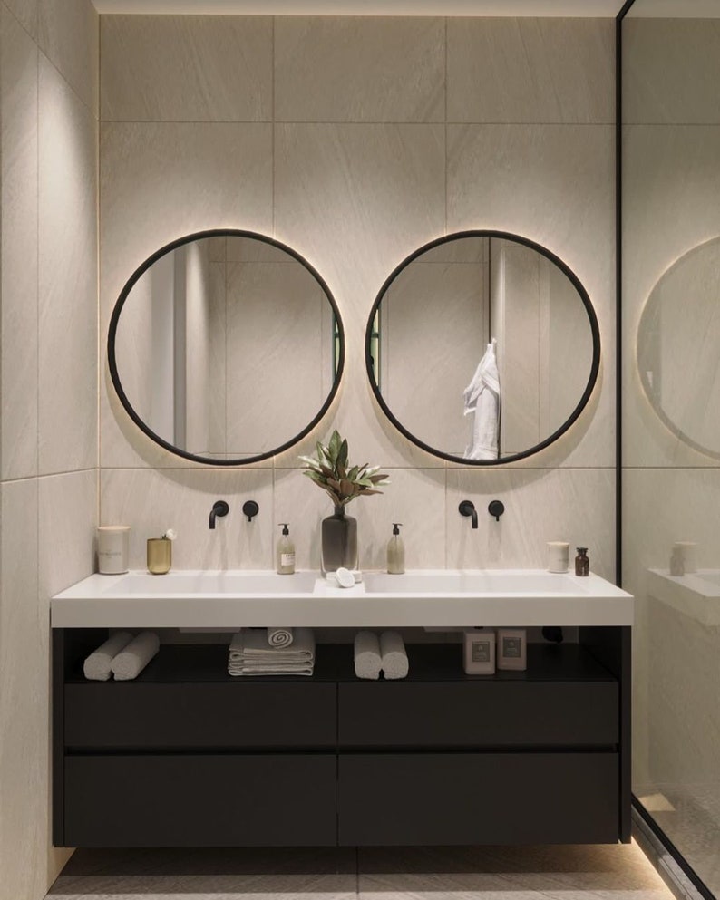 Black Round Mirror Circle Mirror Art Deco Mirror Etsy