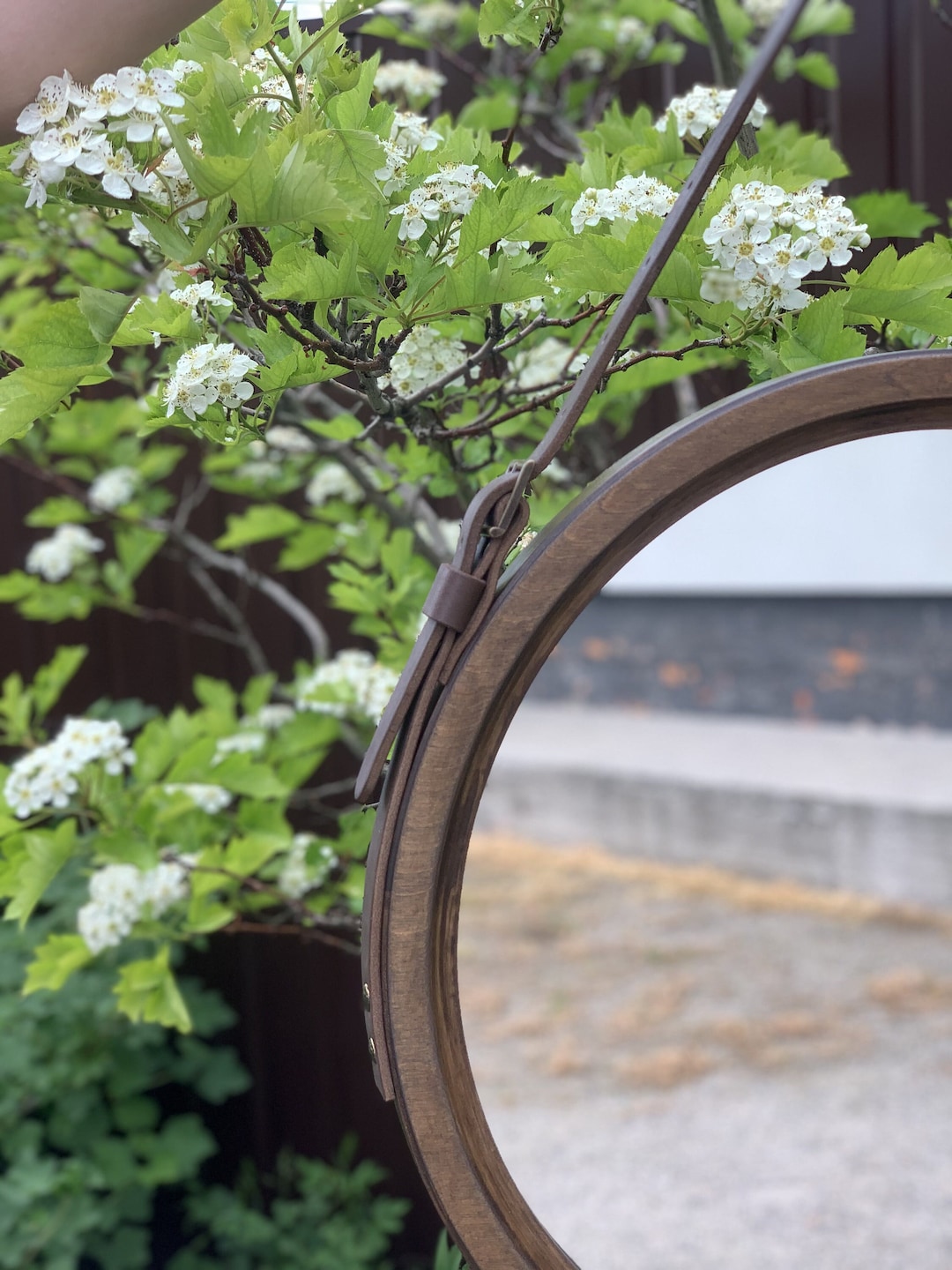 Modern Wall Mirror for Bathroom, Brown Wood Framed Mirror, Round Mirror ...