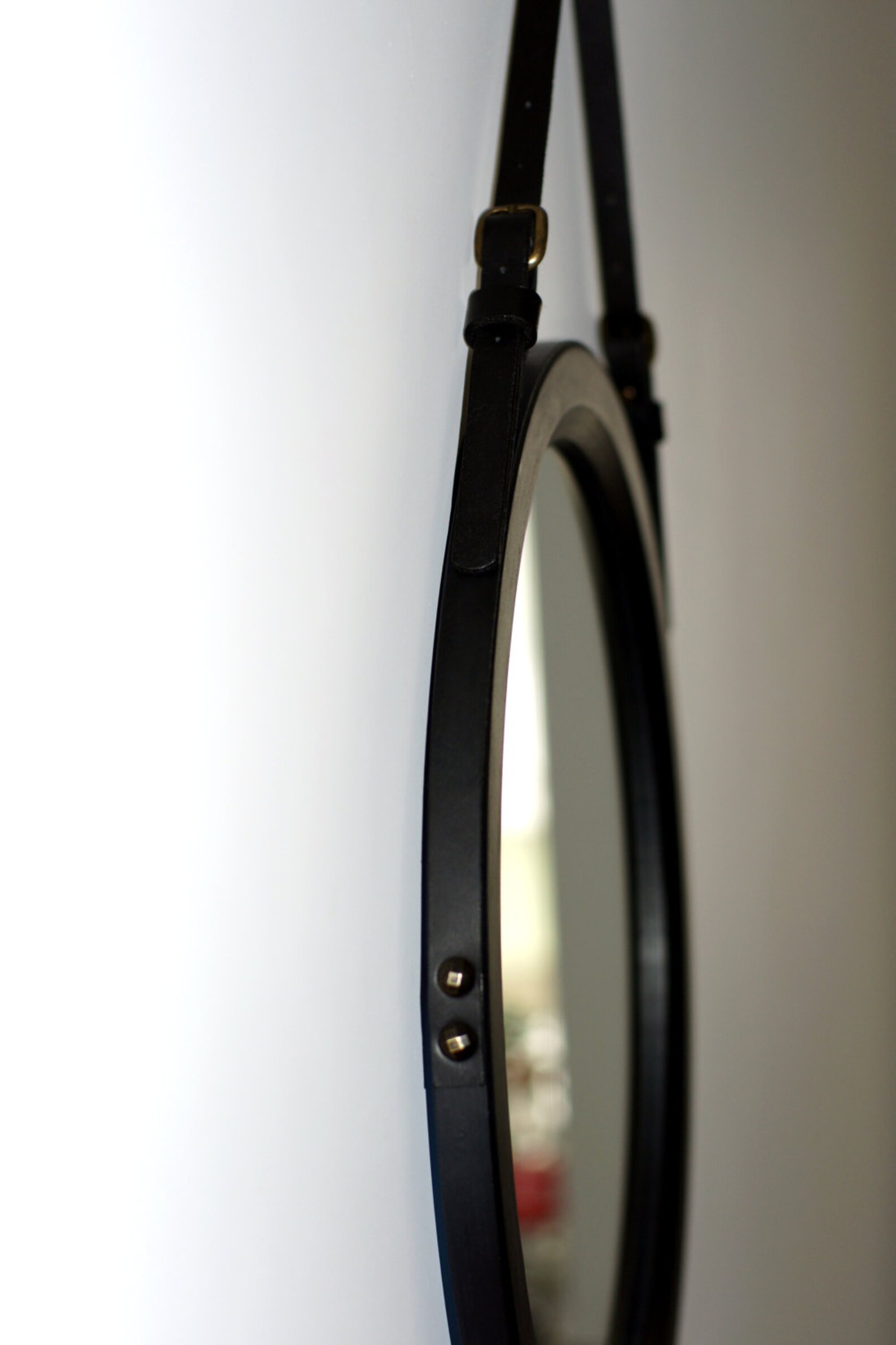 Black Round Mirror Strap Wall Mirror Leather Circle Mirror Etsy