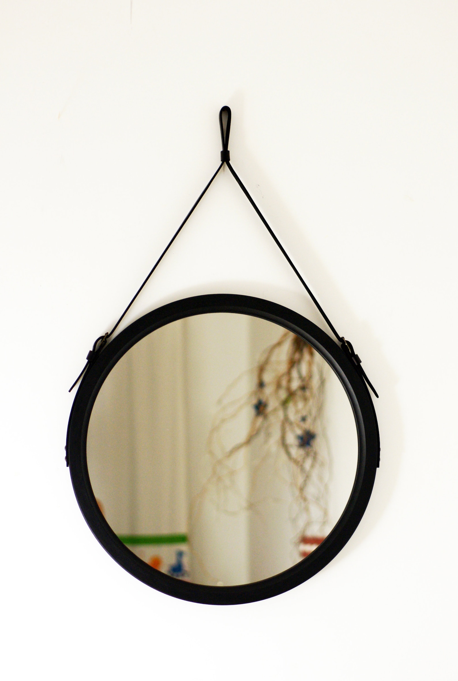 Black Round Mirror Strap Wall Mirror Leather Circle Mirror Etsy
