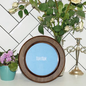 Wooden frame for picture, Brown photo frame for decor, Round picture frame, Small picture frame from wood, Vintage style wall picture frame
