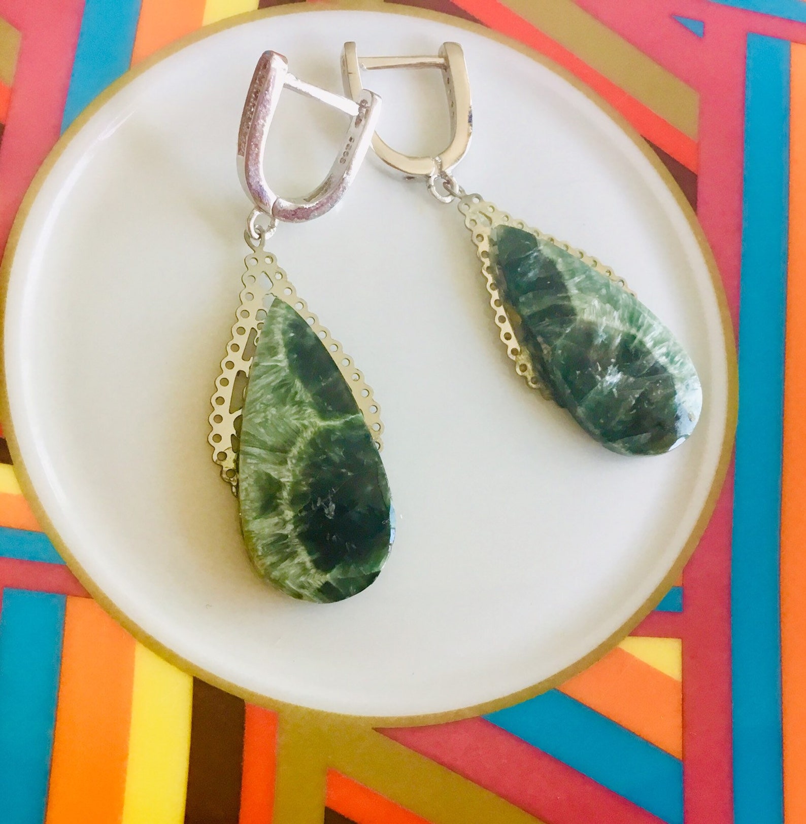 Gemstone earrings. Green seraphinite earrings. | Etsy