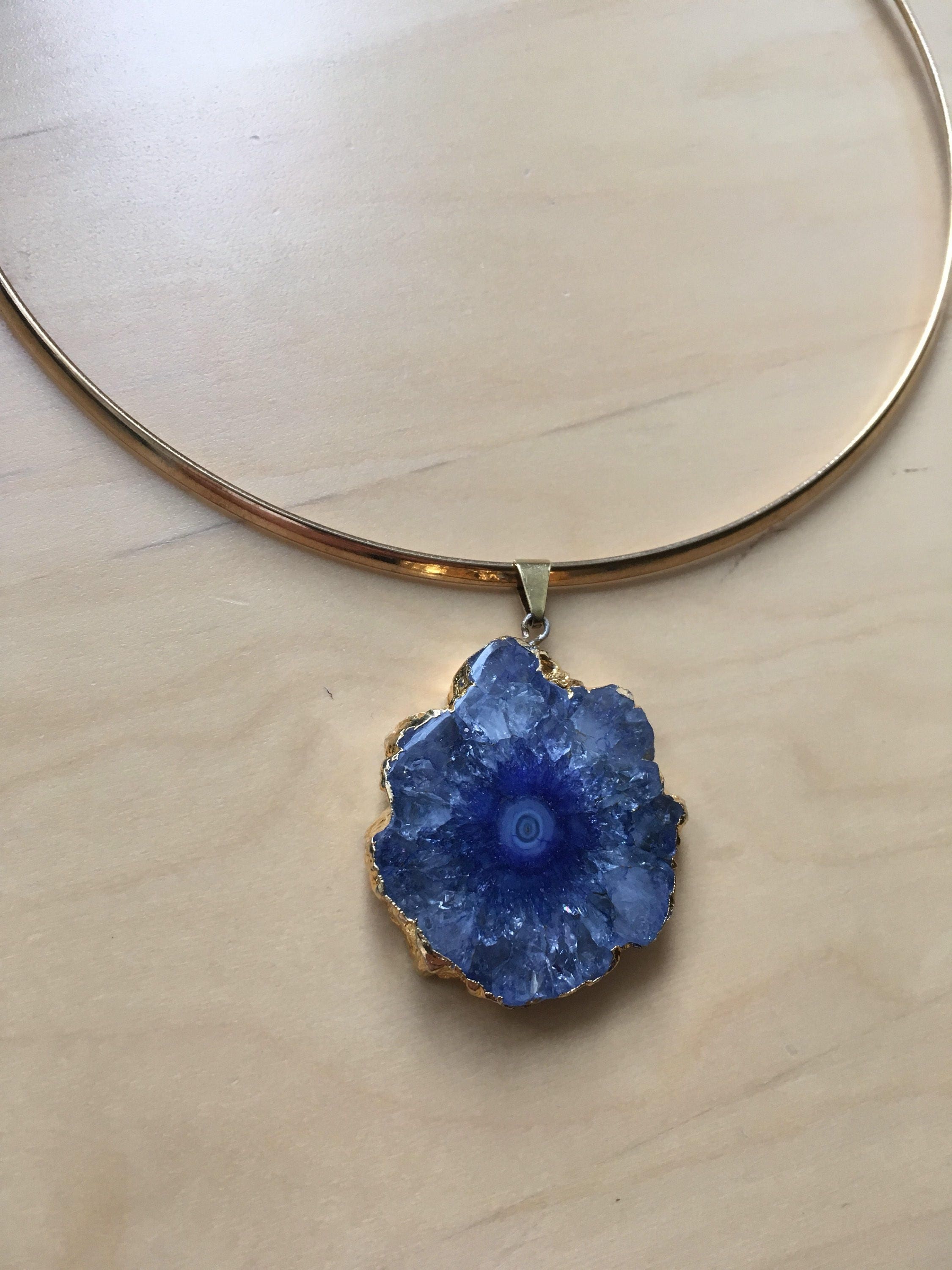 Blue quartz necklace. Gemstone pendant. Etsy