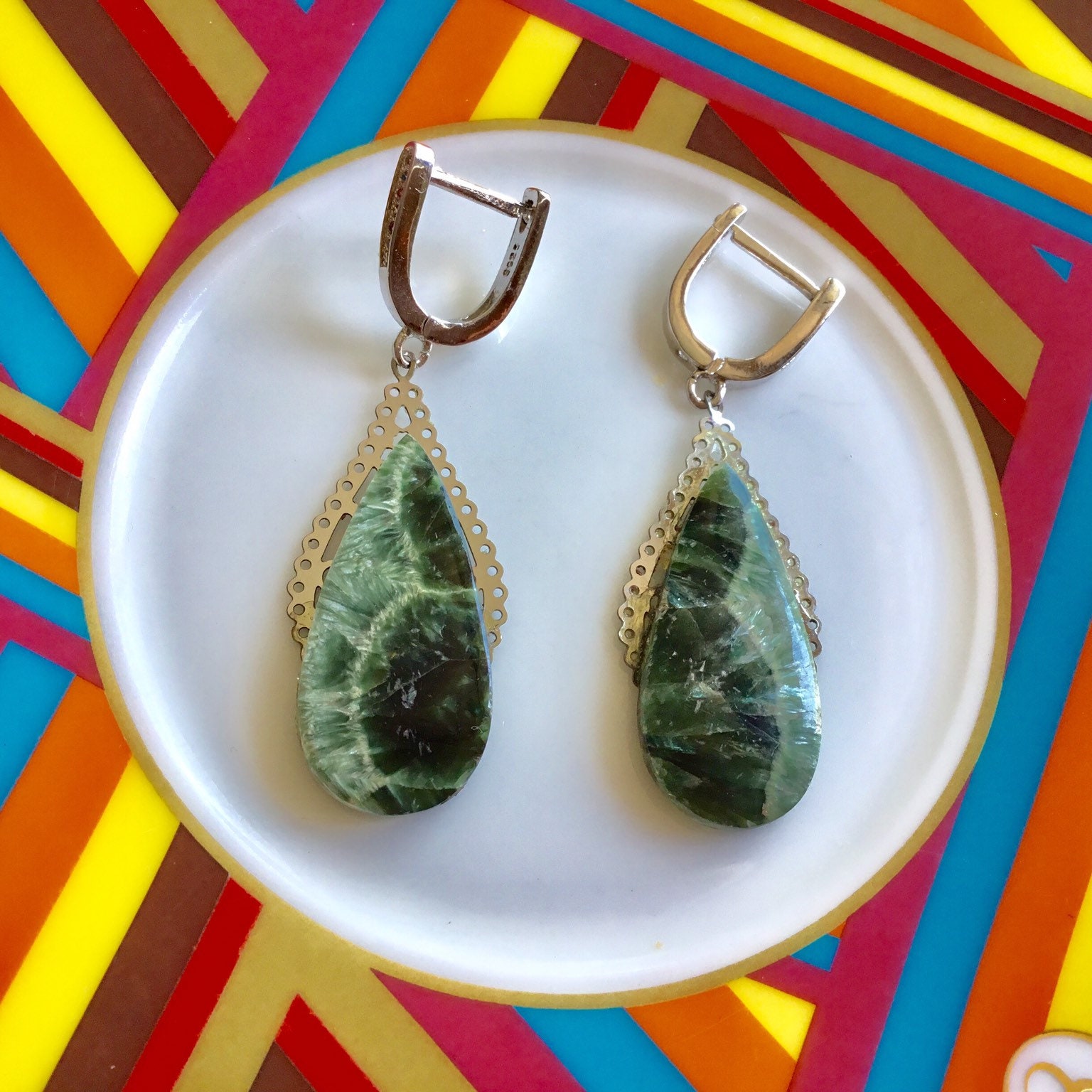 Seraphinite earrings~dangle earrings~green gemstone drop earrings~gemstone earrings~petite gemstone earrings~gem earrings