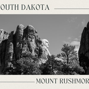 Dakota Południowa, pocztówka w stylu vintage: czarno-biała fotografia Mount Rushmore, USA