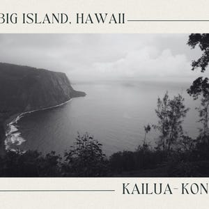Ocean Kona Hawaii, Post Card Vintage Style: black & white photography
