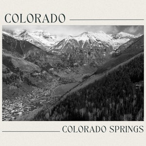 Colorado Springs, CO Pocztówka Styl Vintage: czarno-biała fotografia