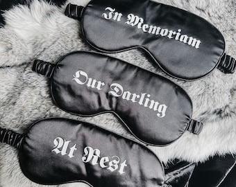 Gothic silk sleep mask, at rest, our darling, in memoriam, casket coffin memento mori mourning art, witchy gothic, gift, sleepover