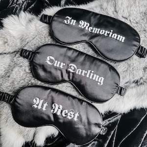 Gothic silk sleep mask, at rest, our darling, in memoriam, casket coffin memento mori mourning art, witchy gothic, gift, sleepover