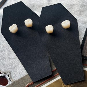 Human molar tooth stud earrings, oddities and curiosities, memento mori & mourning jewelry, gothic gift