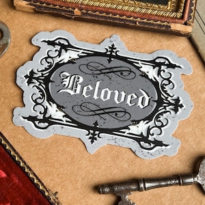 Beloved Sticker, viktorianische Trauer Ephemera, Memento Mori Befestigungskunst, Kuriositäten, Beerdigung Friedhof, in Ruhe
