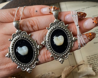 Human molar tooth necklace silver, victorian memento mori mourning jewellery jewelry, macabre, unusual gift, gothic witchy