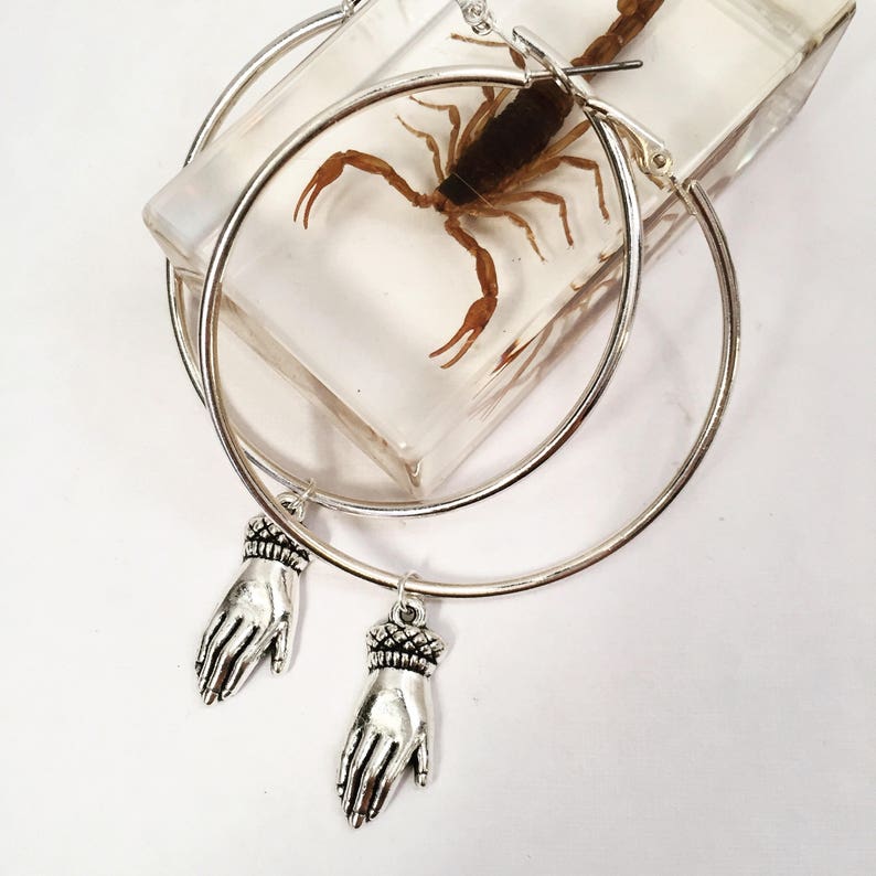 Cursed hand silver hoop earrings Etsy