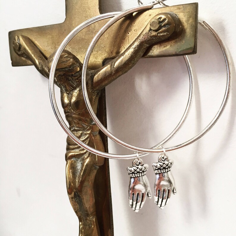 Cursed hand silver hoop earrings Etsy